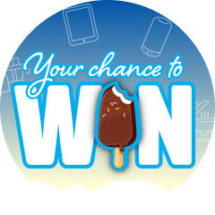 Stylised word 'win' Summer of Ice Cream logo saying your chance to win 