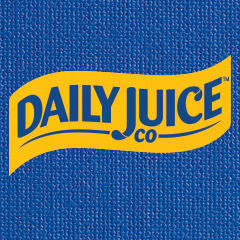 Daily Juice Co. logo on a blue material background