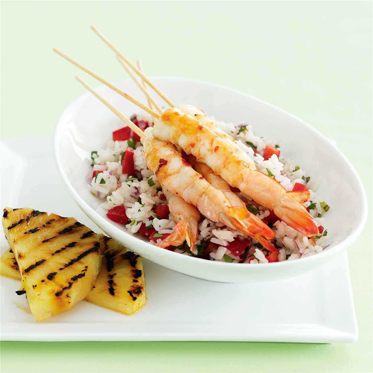 Prawn Skewers with Chargrilled Pineapple & Rice Salad Recipe Woolworths