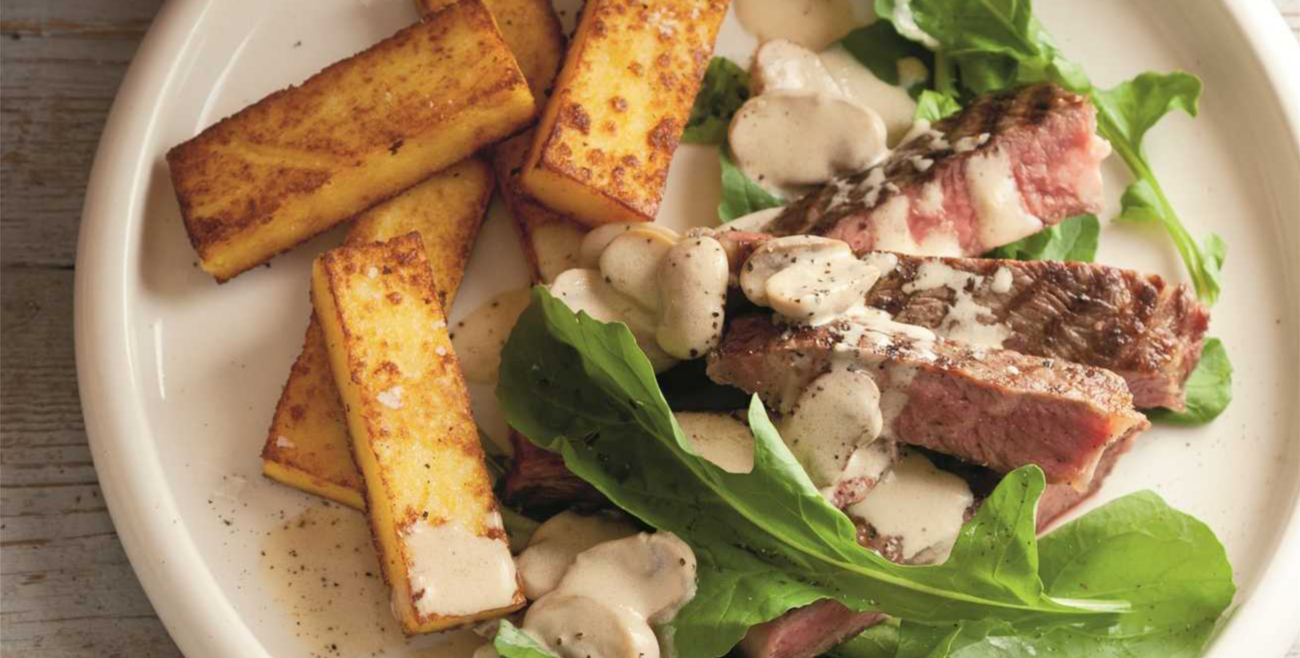 Steak with Mushroom Sauce & Polenta Chips Recipe Woolworths