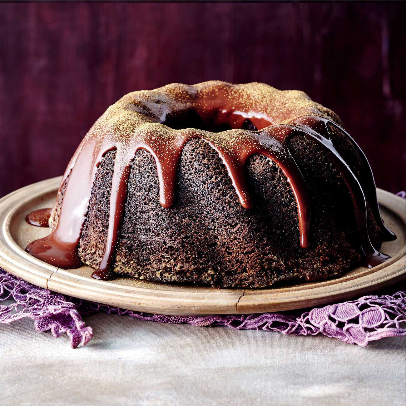 Chocolate Bundt Cake With Chocolate Gold Sprinkle Glaze Recipe Woolworths