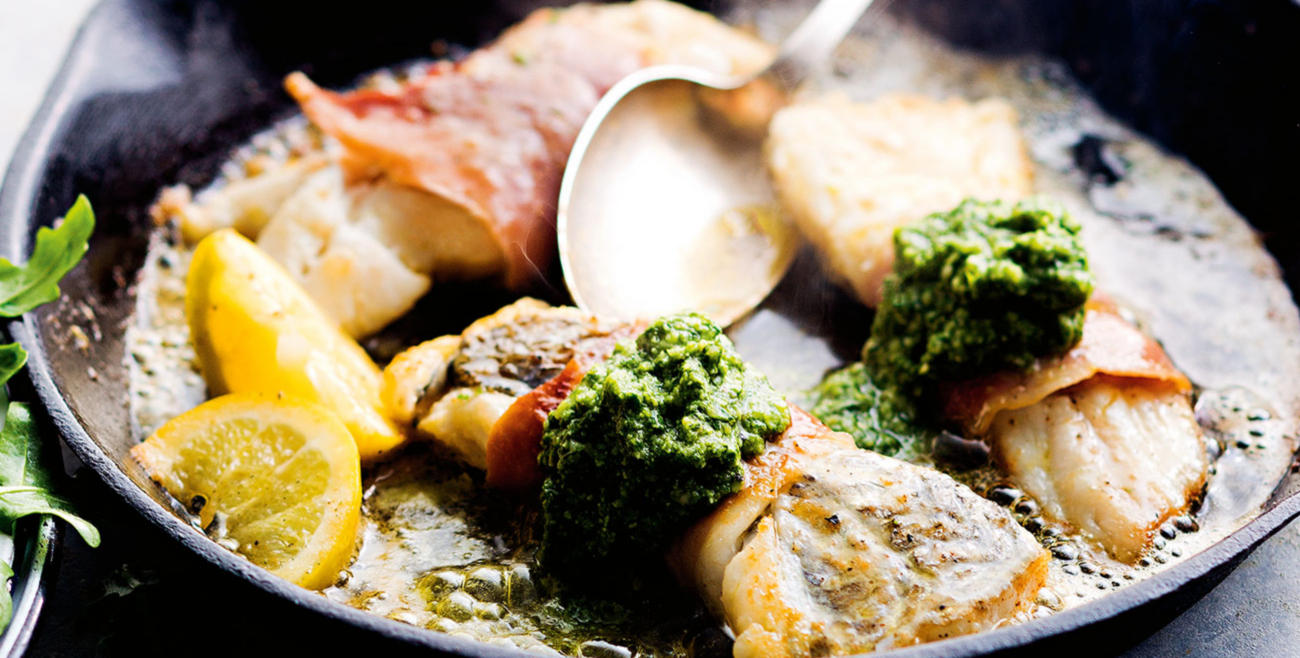 Blue Grenadier Wrapped In Prosciutto With Basil Pesto Recipe | Woolworths