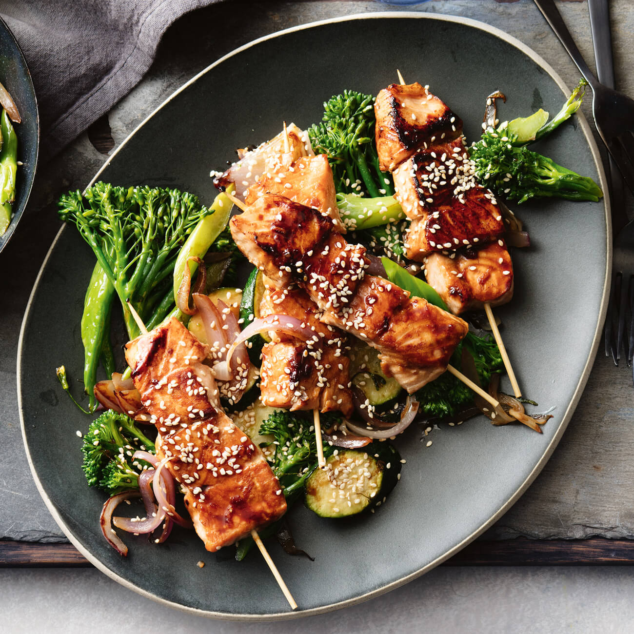 Gingered Salmon Skewers with Warm Vegetable Salad Recipe | Woolworths