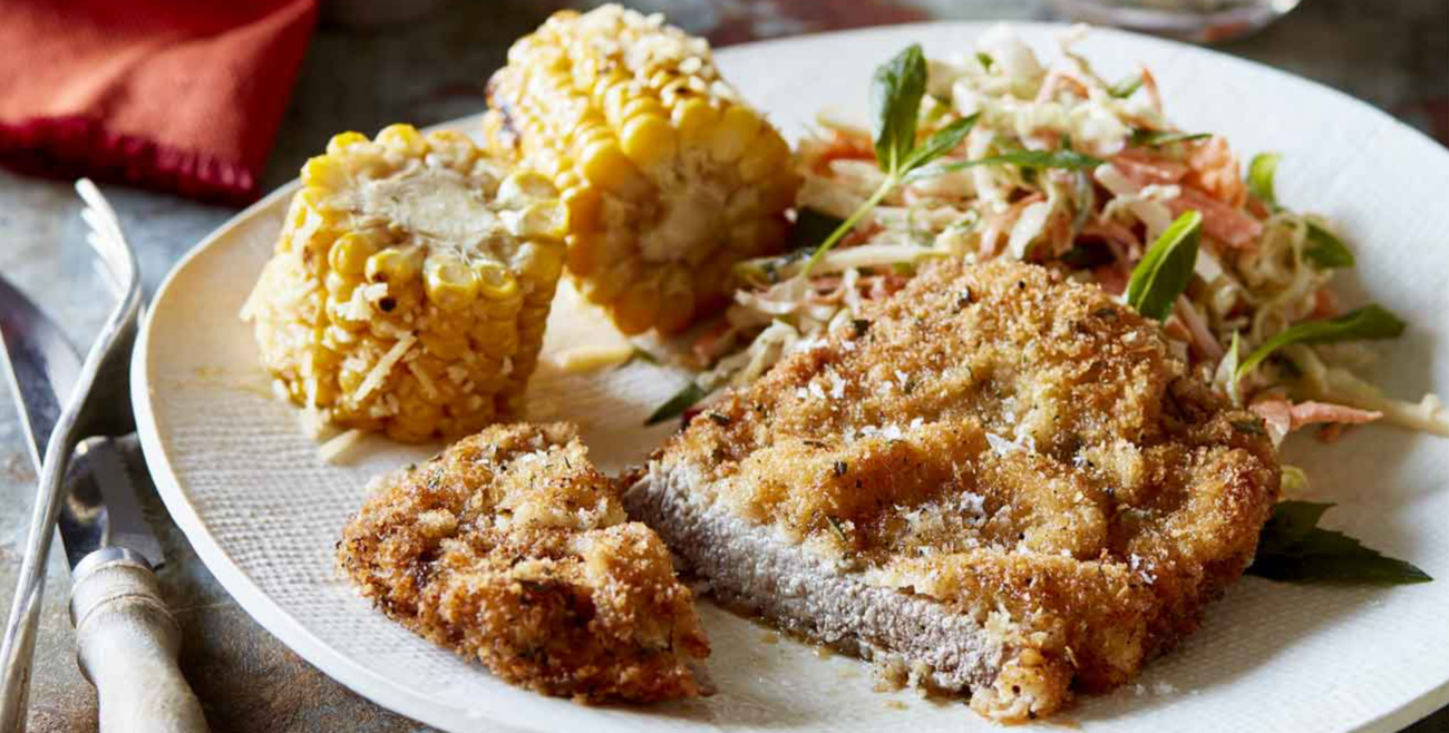 Beef Schnitzel With Coleslaw And Corn Recipe Woolworths