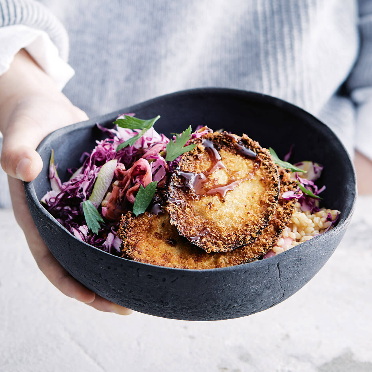 Eggplant Katsu With Shaved Pear Slaw Recipe Woolworths