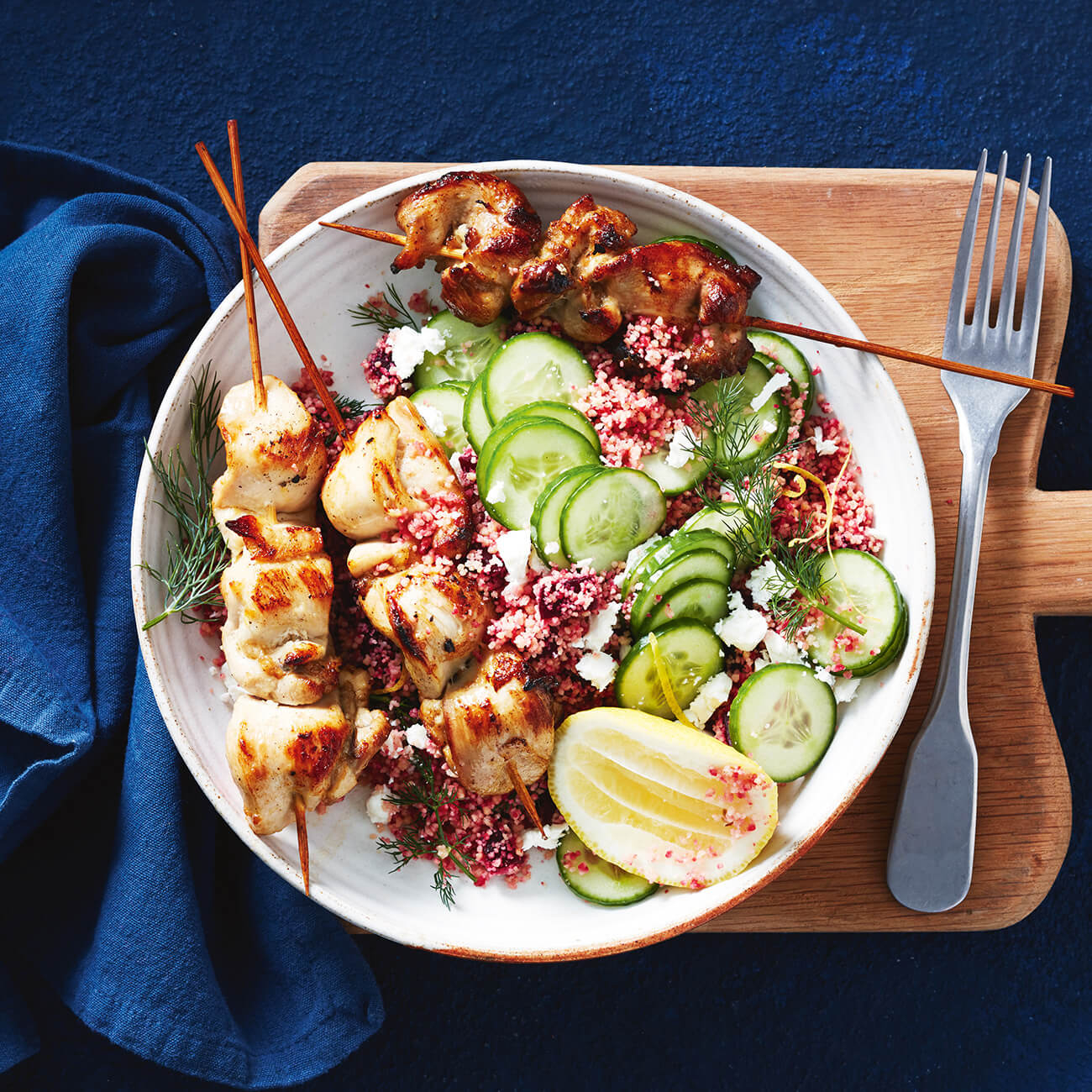 Lemon Chicken Skewers With Beetroot Couscous Recipe Woolworths