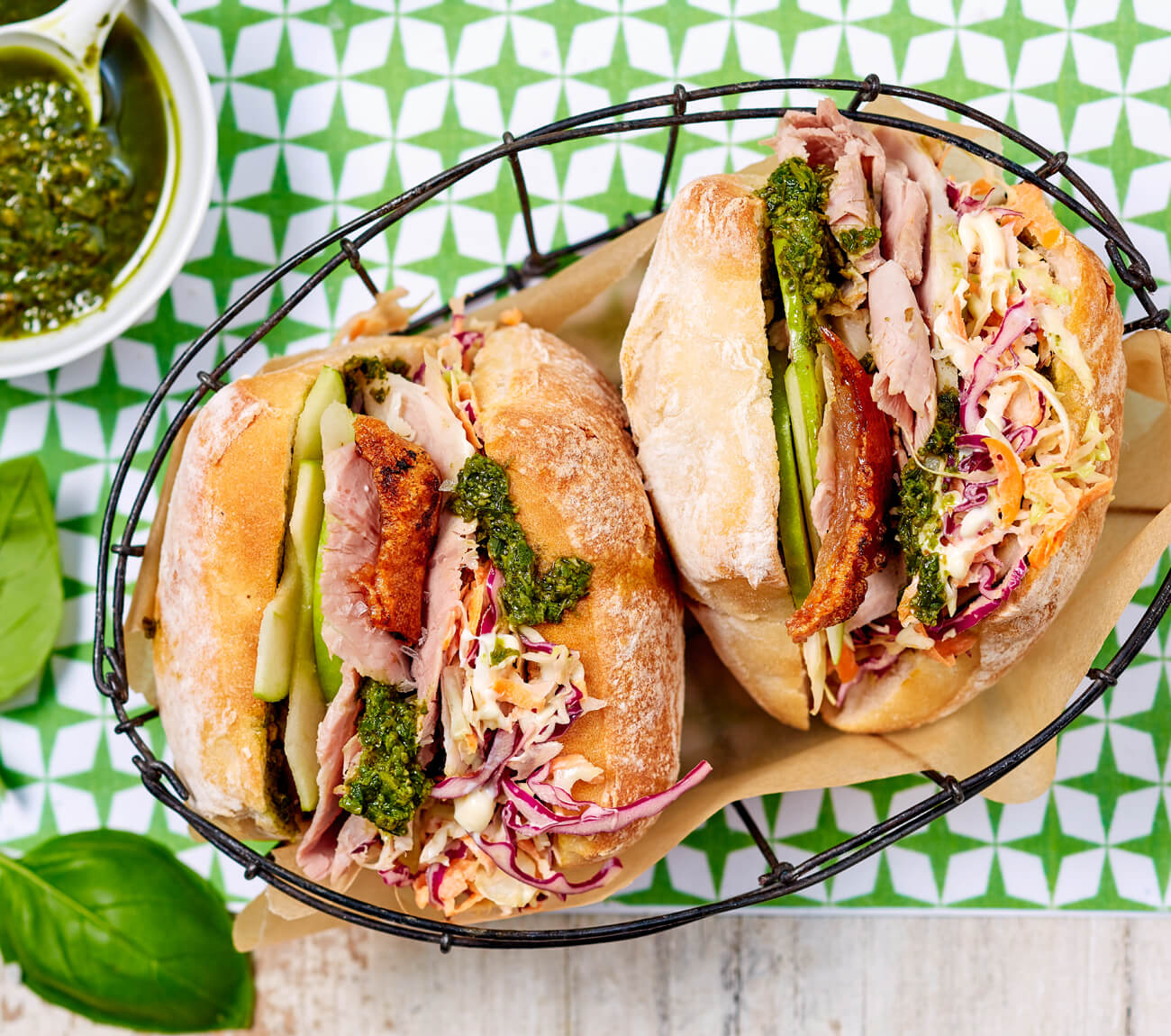 Leftover Roast Pork Pesto And Slaw Ciabatta Recipe Woolworths