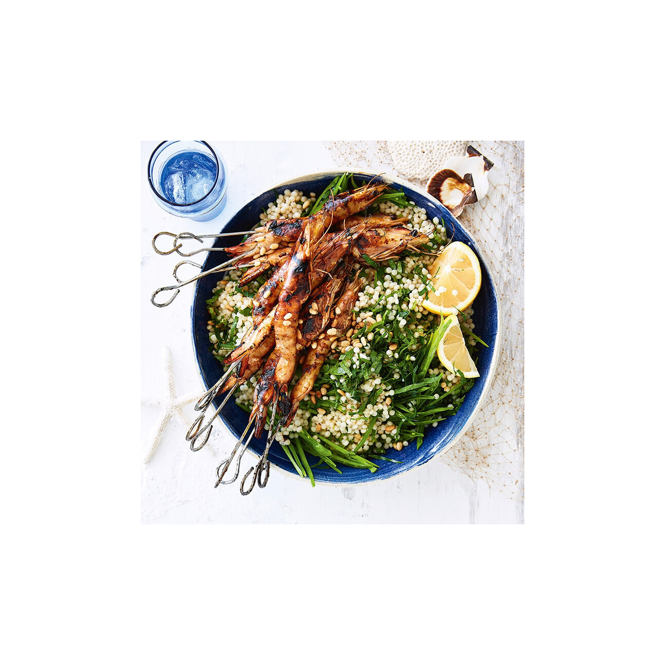 Grilled Banana Prawns With Honey And Pearl Couscous Salad Recipe
