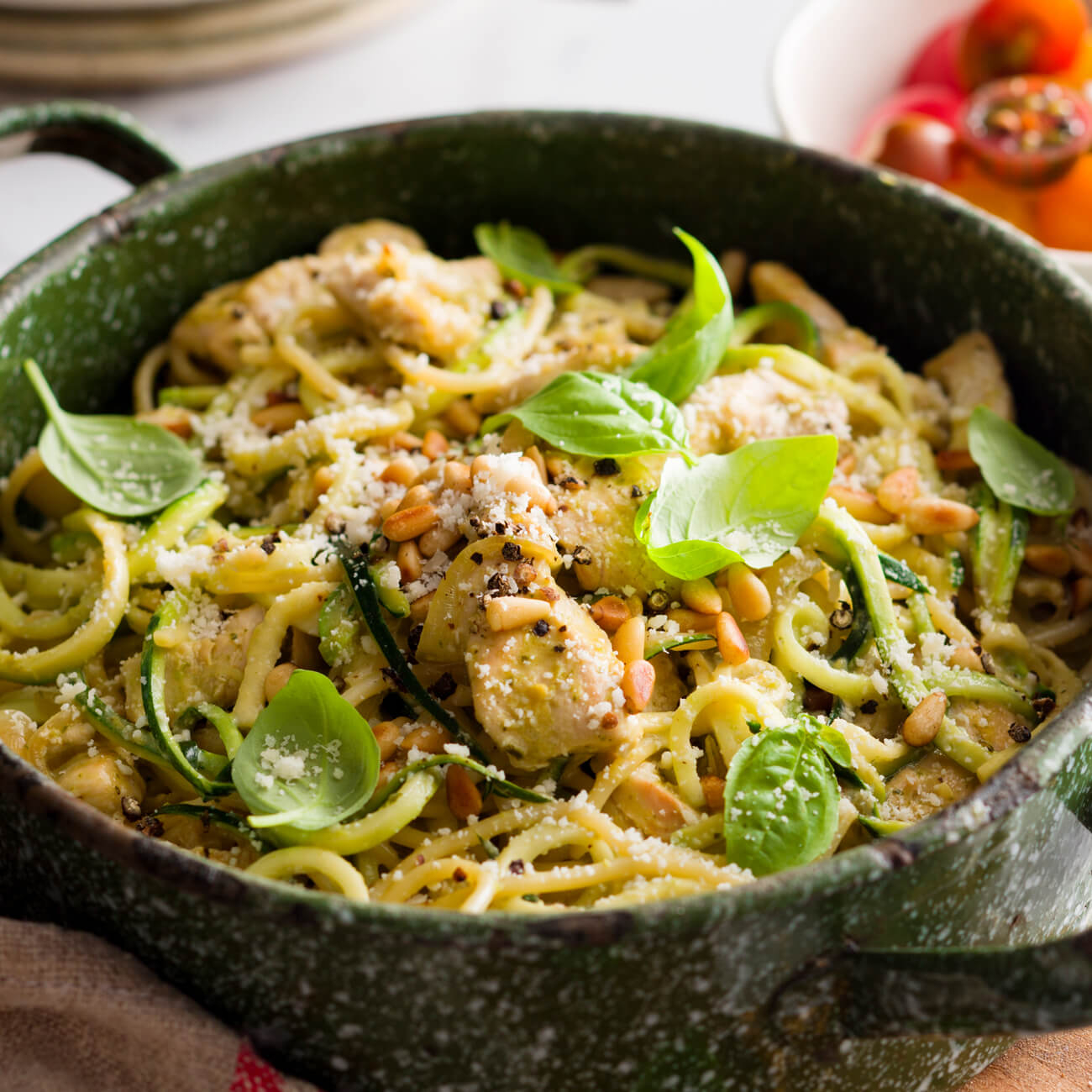 Creamy Pesto Chicken Spaghetti And Zuchetti Recipe | Woolworths