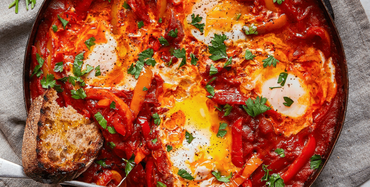 Jamie's Shakshuka with Runny eggs, sweet peppers & tomato Recipe
