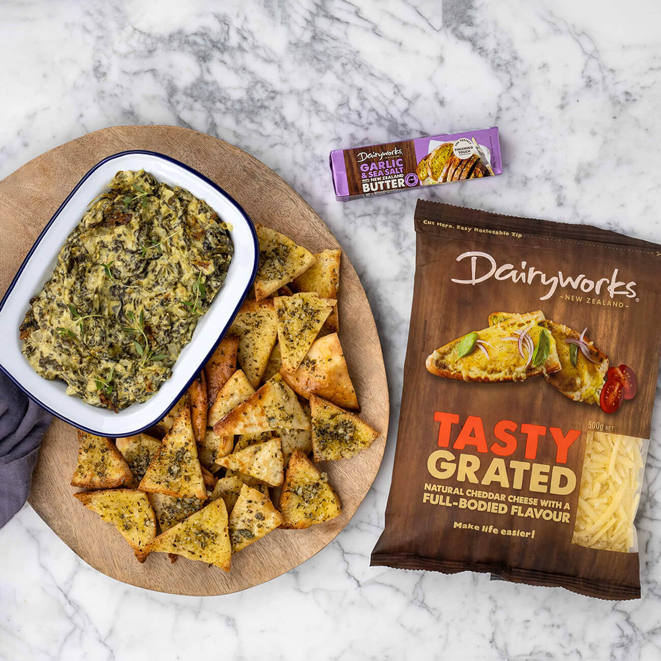 Baked Cheesy Spinach Dip With Garlic Pita Breads Recipe Woolworths