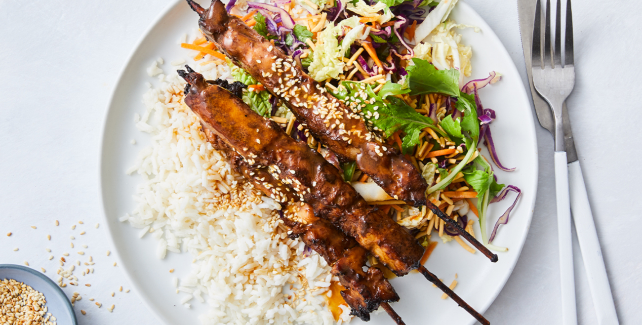 Honey Soy Chicken Kebabs With Asian Salad And Sesame Rice Recipe Woolworths