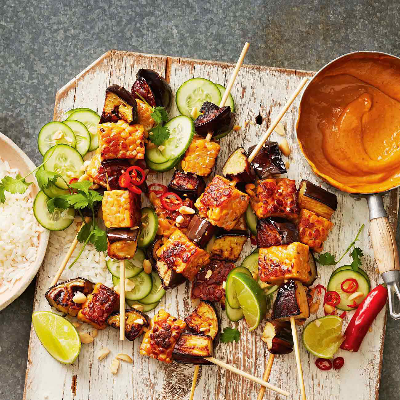  Tempeh  Eggplant  Skewers with Peanut Sauce Recipe 